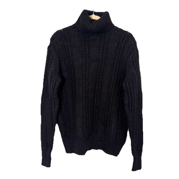 Allsaints Turtleneck Sweater Womens S Wool Cable Knit Fisherman Chunky Heavy - Picture 1 of 5